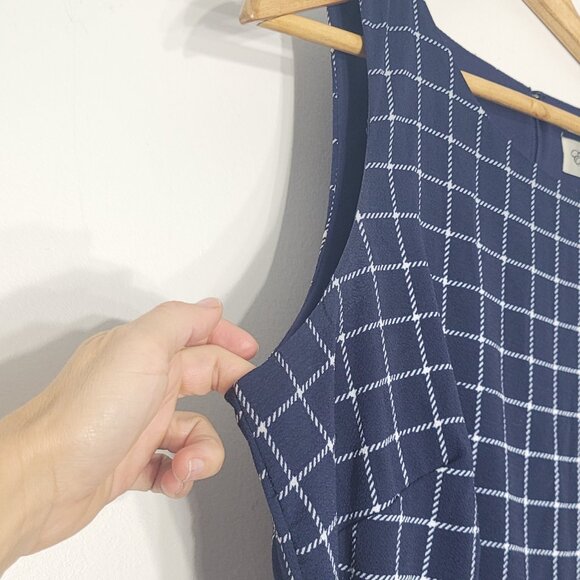 Eliza J Women's Navy Blue White Plaid Sleeveless Belted Back Zip Shift Dress 12 - Picture 6 of 11